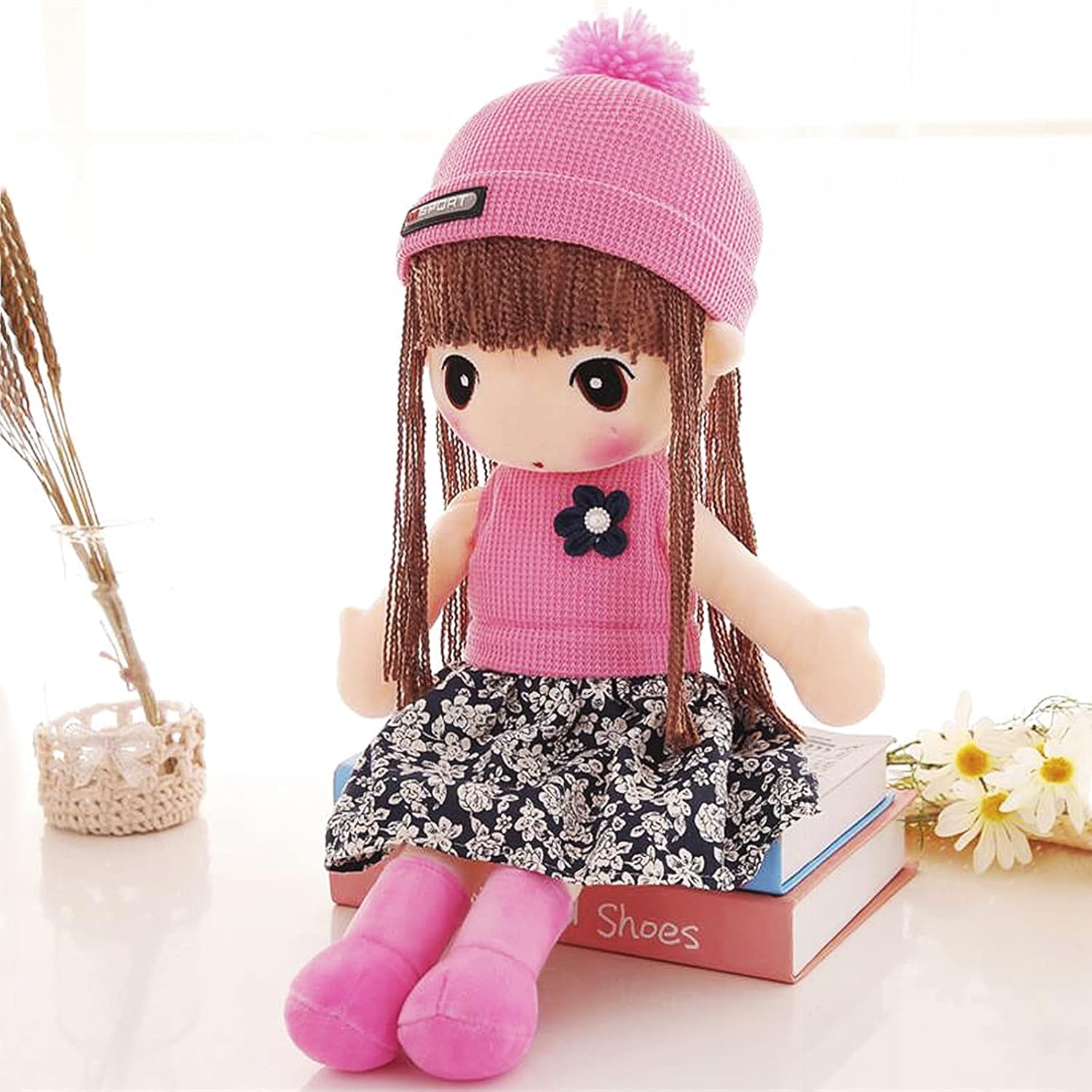 Tickles Doll with Cute Cap Soft Stuffed Plush Toy for Kids Color Pink 45 cm