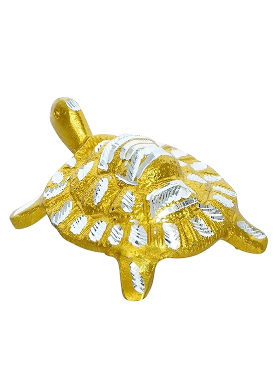 Ecraftindia Beautiful Golden Engraved Metal Feng Shui Tortoise Statue Decorative Showpiece