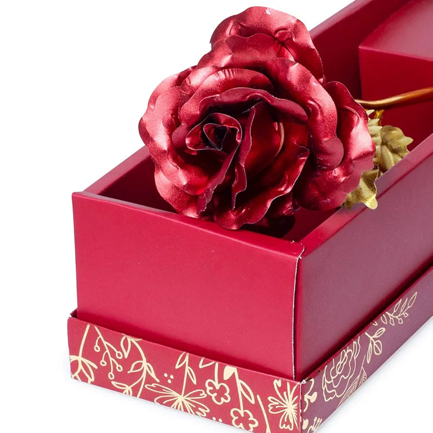 Plastic Red Rose Flower And Gift Box Artificial Flowers