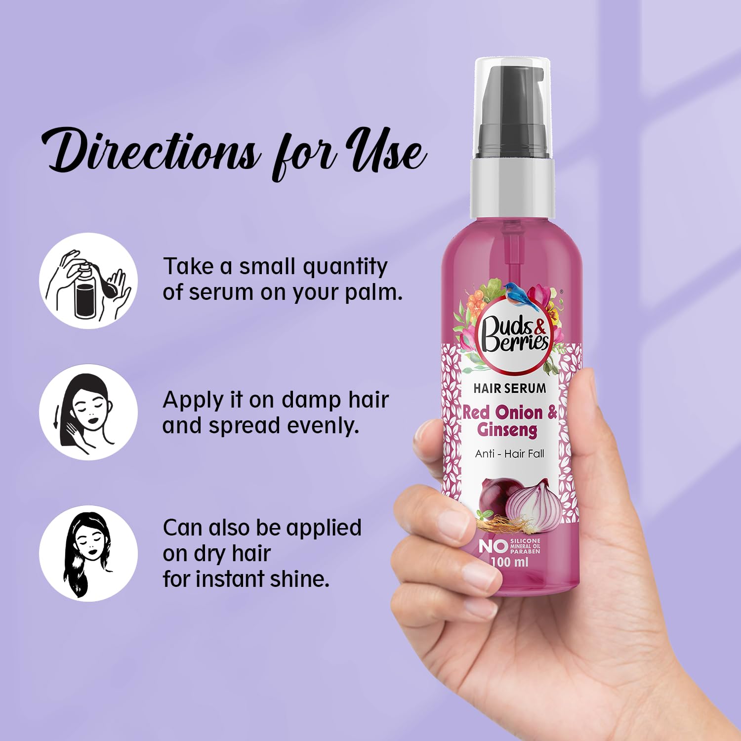 Buds & Berries Red Onion and Ginseng Anti-Hairfall Hair Serum - 100 ml