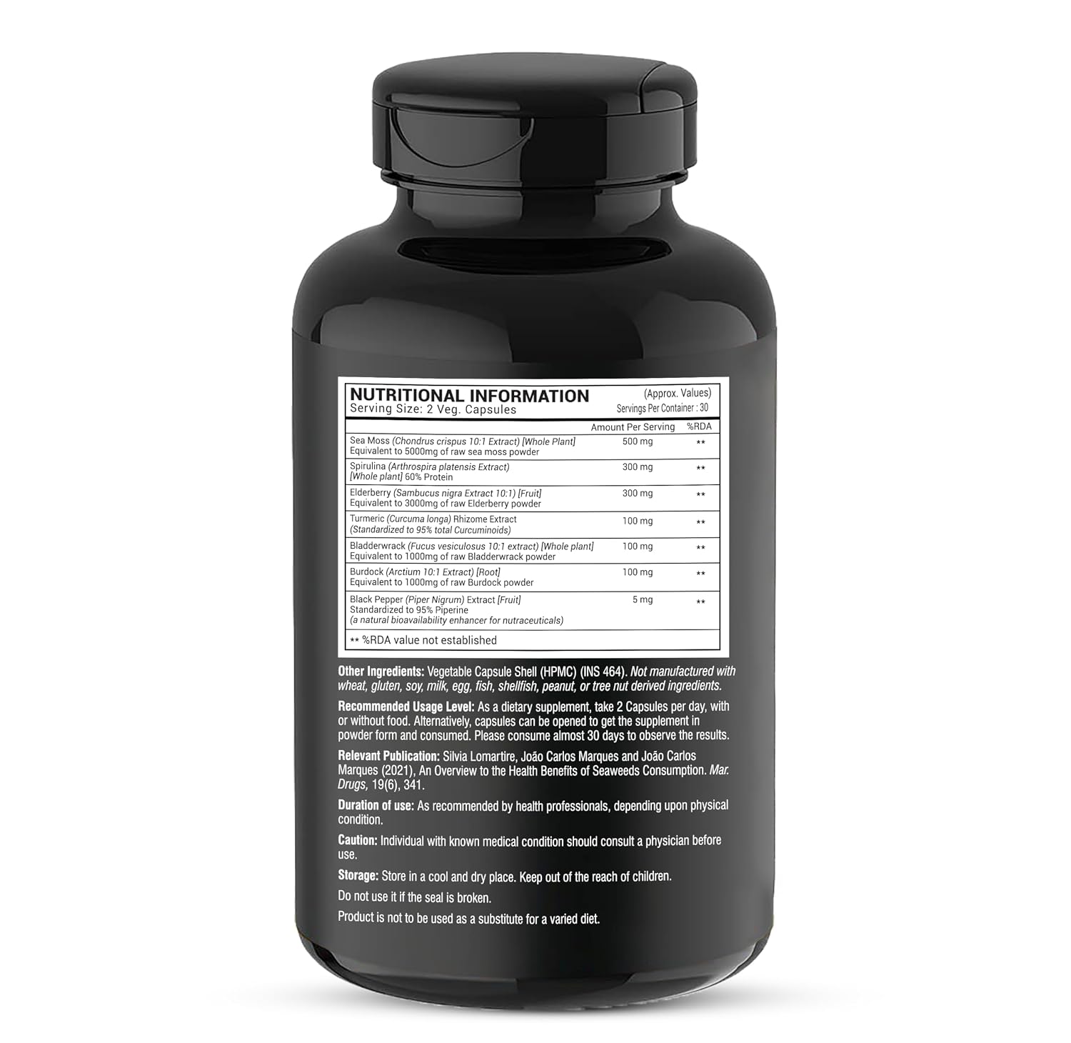 GREENDORSE Irish Sea Moss Vitality Capsules 7 In1 Formula-Gut Cleanse,Immunity,Joint & Thyroid Support-With Spirulina,Turmeric,Bladderwrack,Burdock|Superfood High In 90+ Minerals-60 Veg Capsules