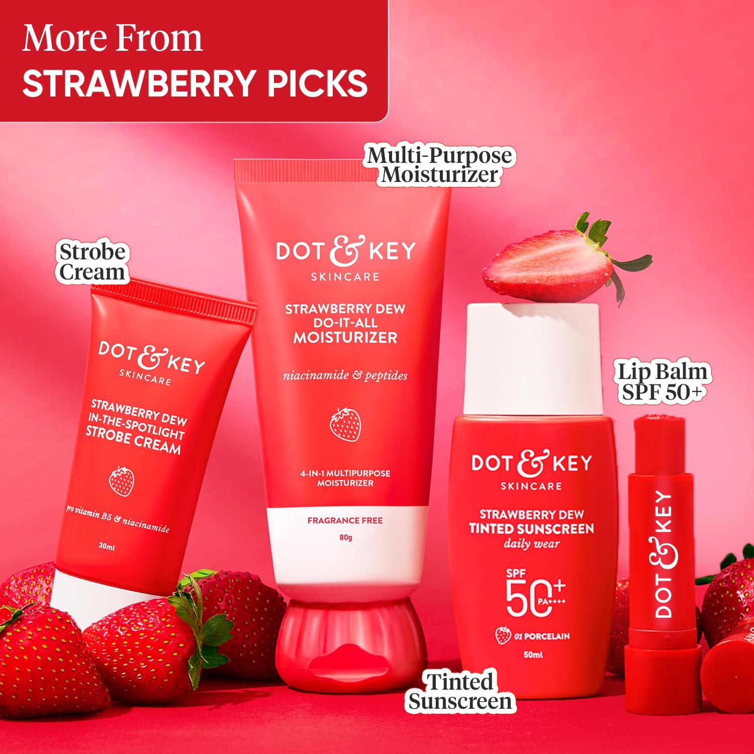 Dot & Key Strawberry Dew Do-It-All Moisturizer | Intense Moisturization | Lightweight & Non Sticky | Boosts Radiance | Daily Makeup Remover | Corrects Dark Spots | 80g