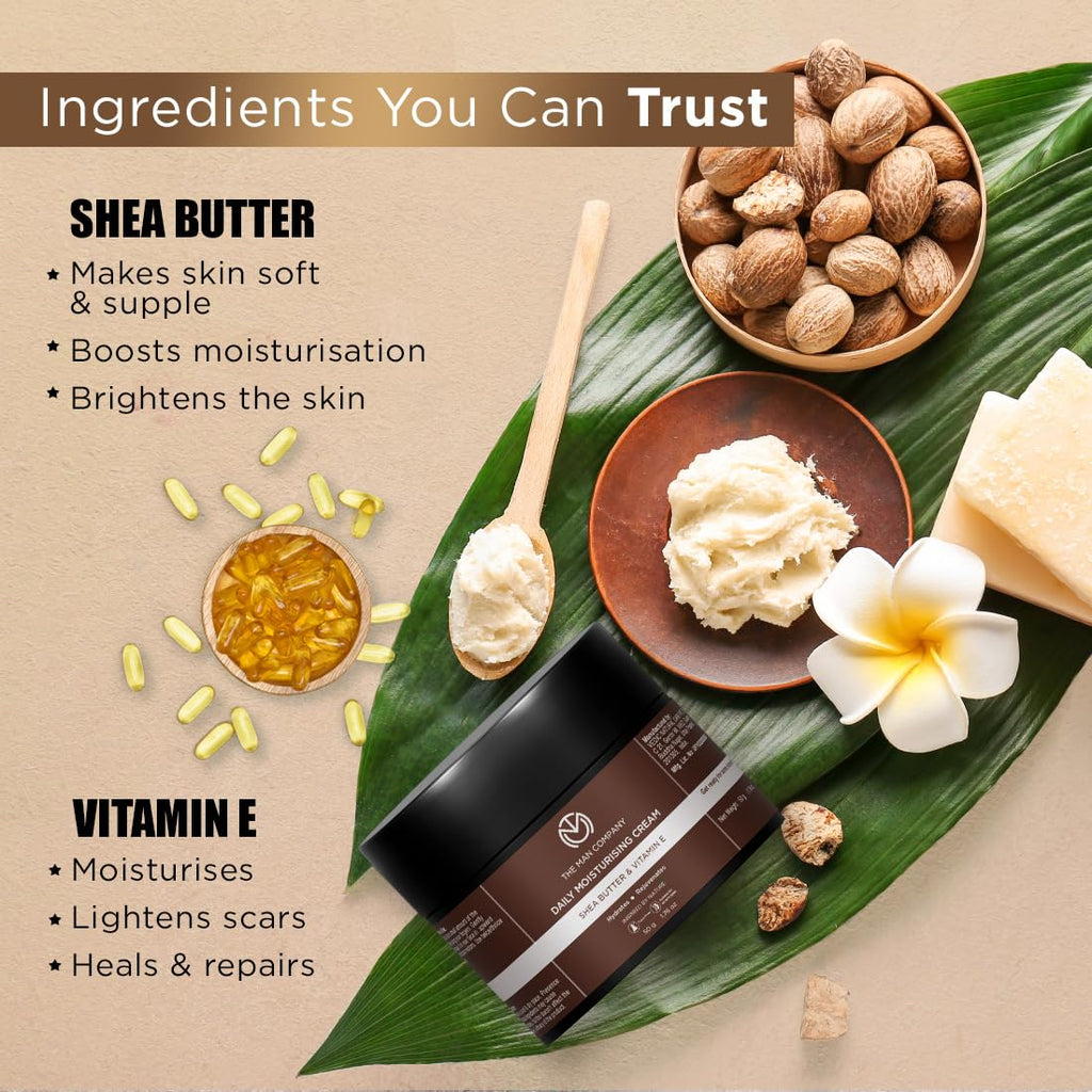 The Man Company Non-Sticky Daily Moisturizing Cream for Dry Skin | Moisturizes & Hydrates with Shea Butter, Vitamin E & Coco Butter | Face Moisturizer For Men - 50gm