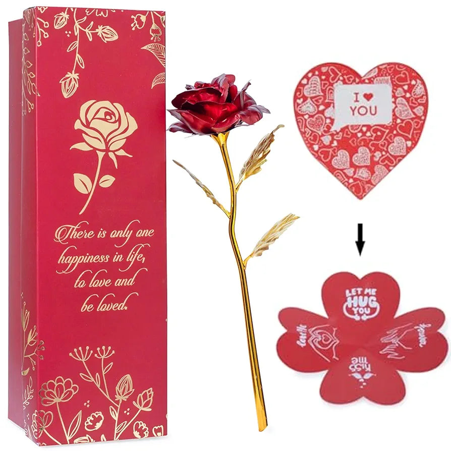 Plastic Red Rose Flower And Gift Box Artificial Flowers