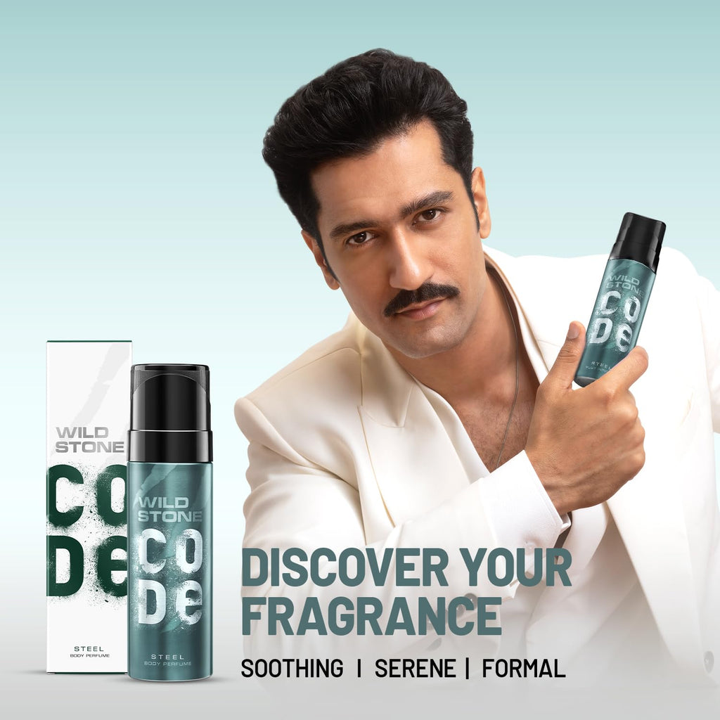 Wild Stone Code Steel Long Lasting No Gas Body Perfume For Men, 150Ml - Steel, Spray