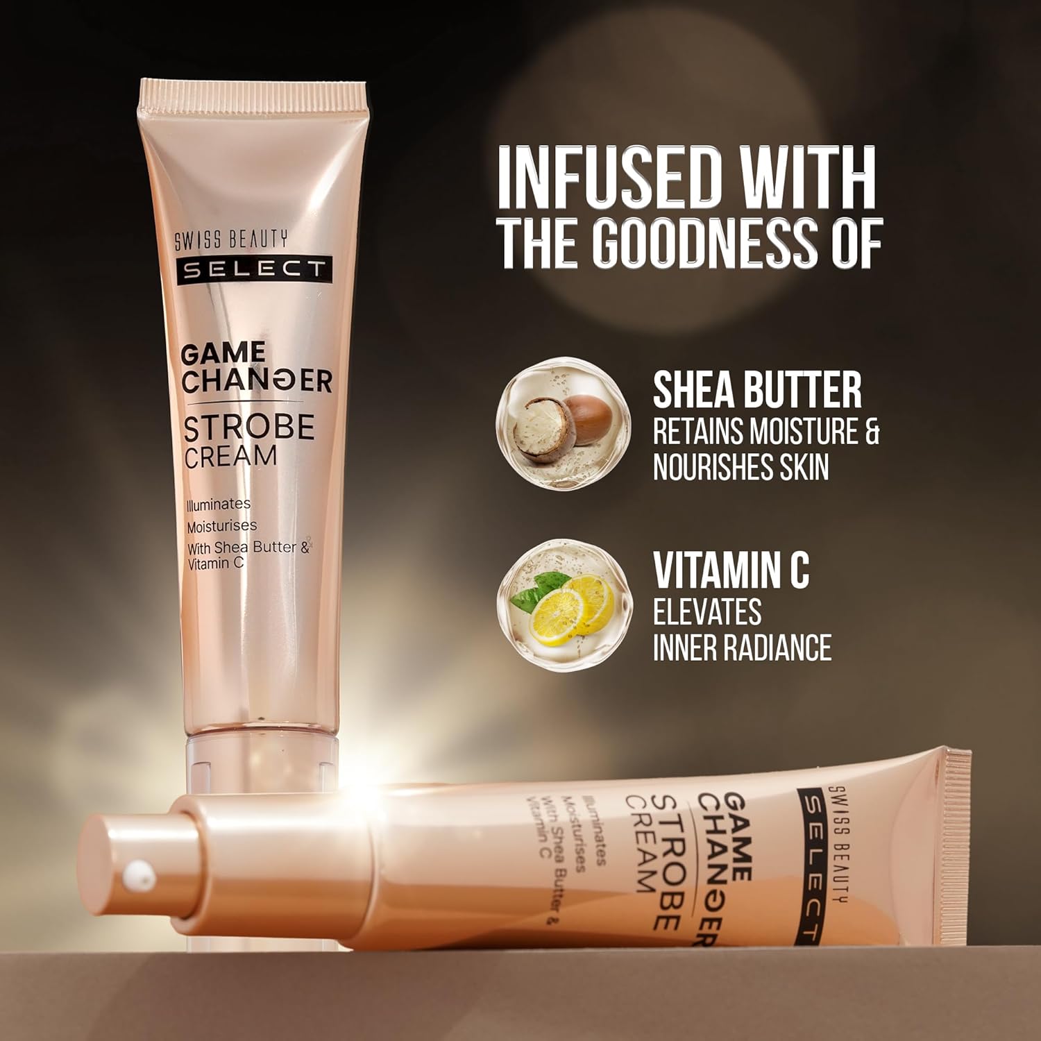Swiss Beauty Select Game Changer Strobe Cream Enriched With Shea Butter & Vitamin C | Shade- Pink Sheen, 35gm