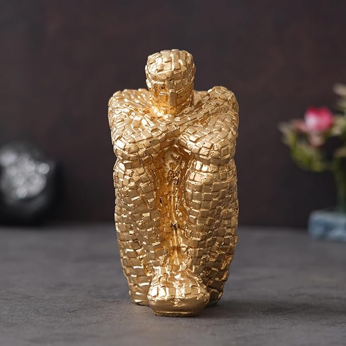 Ecraftindia Golden Polyresin Handcrafted Thinking Man Statue Human Figurine