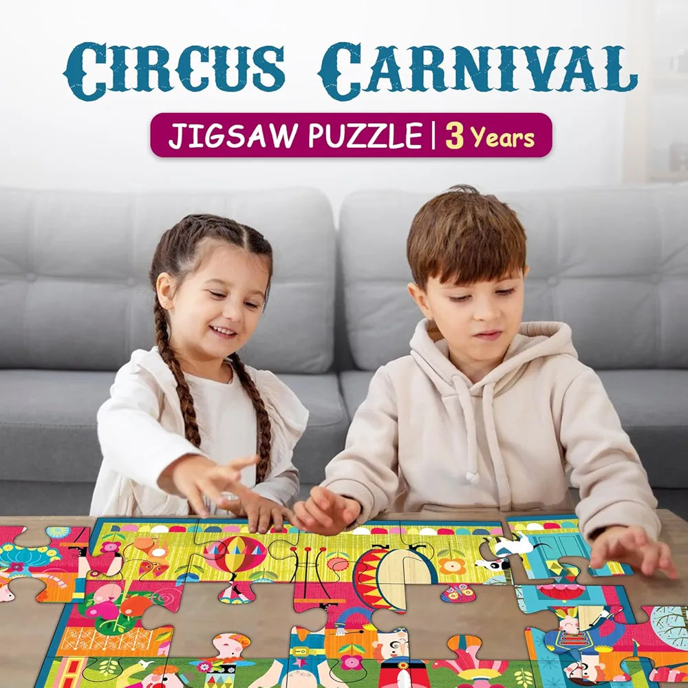Playqid Puzzle for Children Circus Carnival 25 Giant Pieces Jigsaw Puzzle for Kids, Floor 2-4, Circus Tent Theme Party Gift for Toddlers
