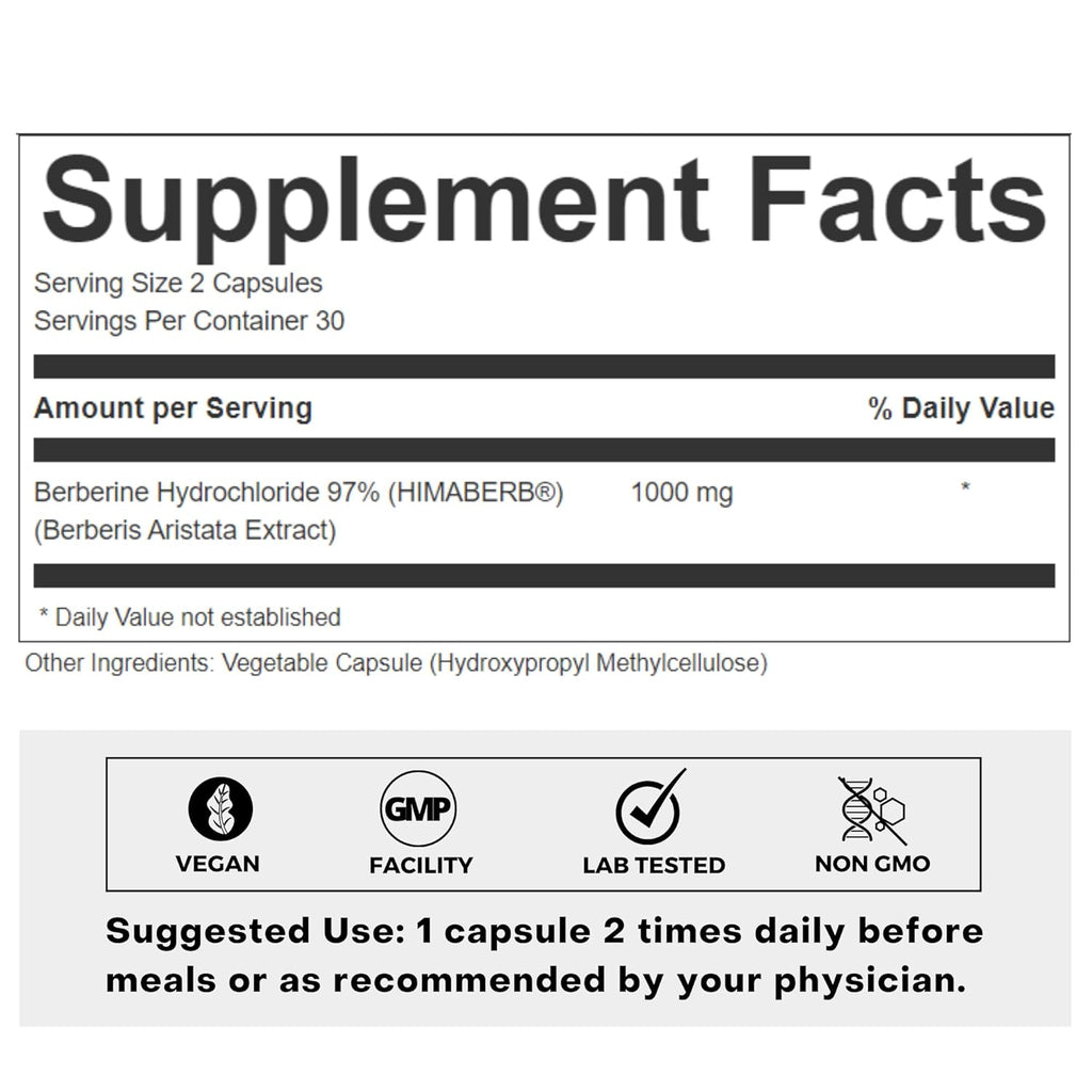 FOLIUS LABS Clean Label Berberine HCl 97% - Clinically Studied Ultra High Strength Pure Berberine Supplement 500mg - Support Blood Sugar, Lower Cholesterol, PCOS supplements - 60 Capsules
