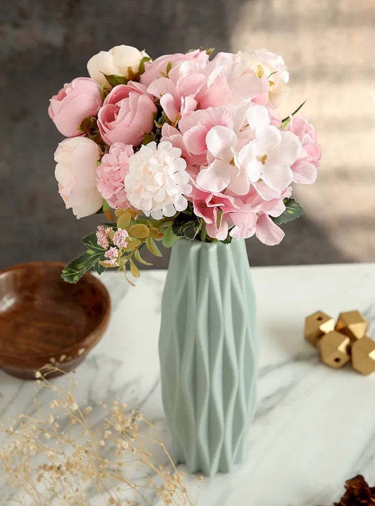Artificial Head Rose Peony Fake Flower Sticks Bunch Light Pink