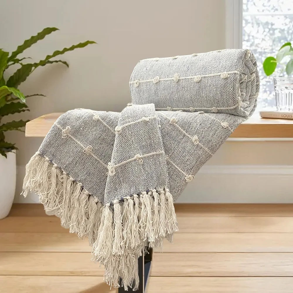 Sajavat Home Hand Knitted Pure Cotton Sofa Throw Colour Vista White