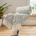 Sajavat Home Hand Knitted Pure Cotton Sofa Throw Colour Vista White