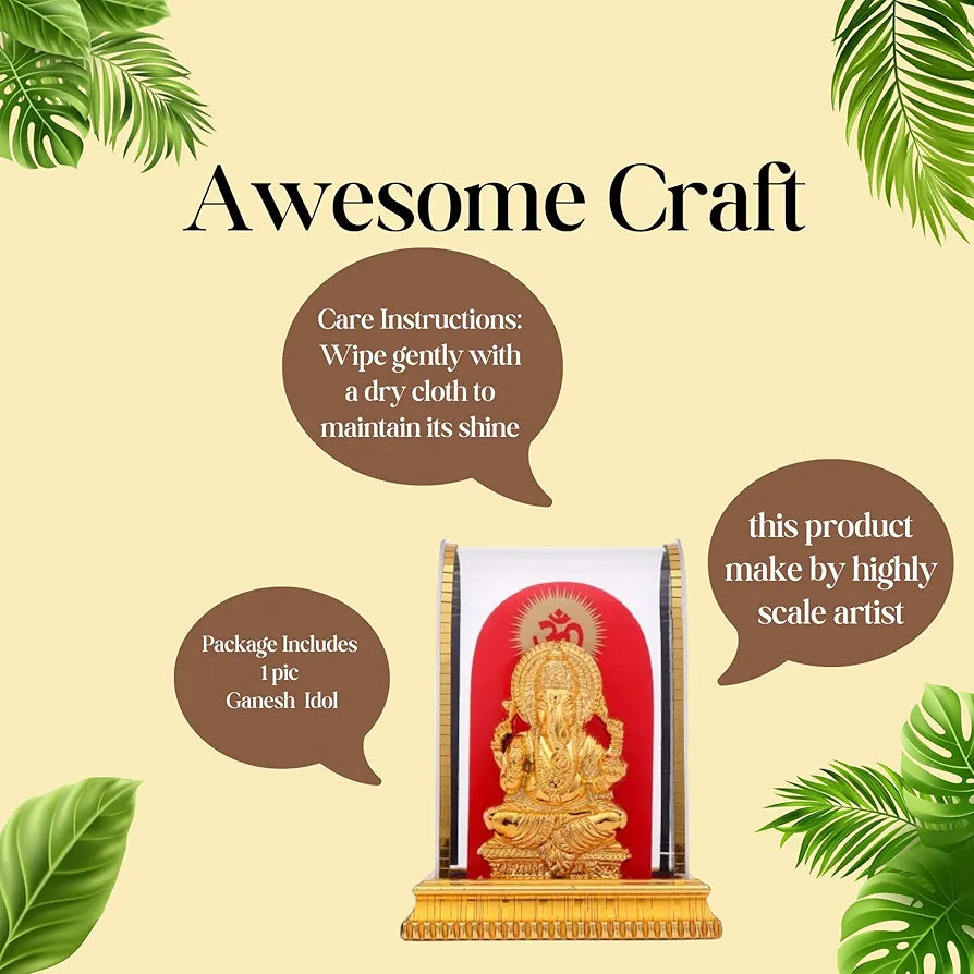 Awesome Lord Ganesh Idol in Acrylic Glass Box for and Figurine Showpiece Decorative Showpiece - 12.5 cm Gold