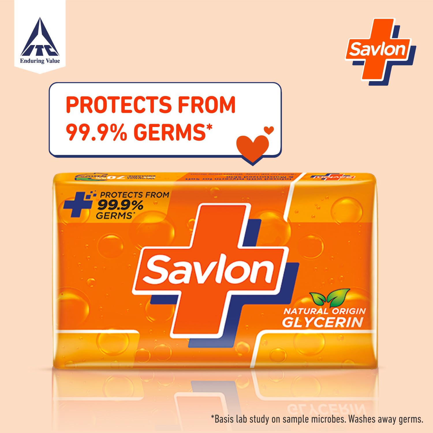 Savlon Moisturizing Glycerin soap bar with germ protection, Pack of 5 - 120g each