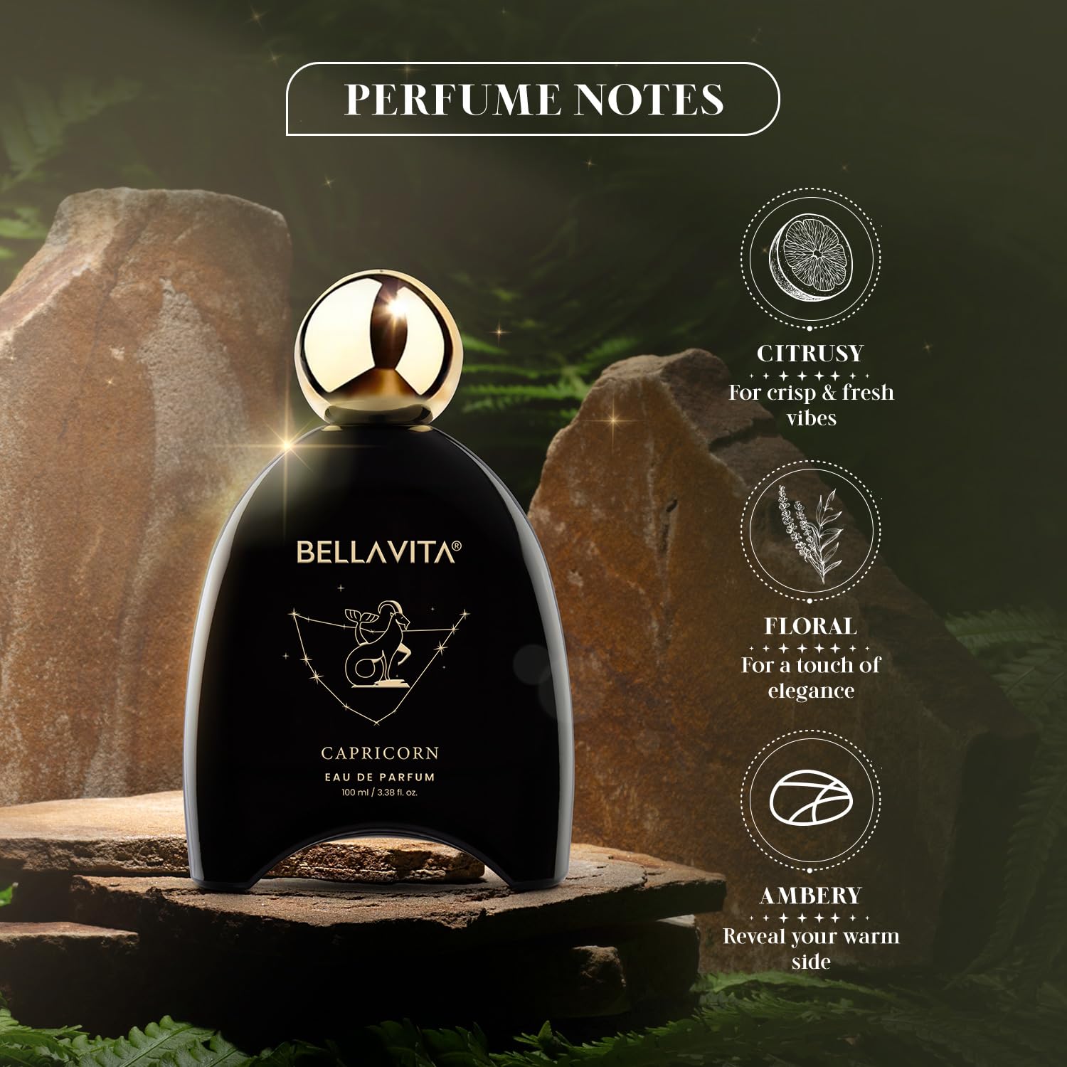 BELLAVITA Zodiac Collection Capricorn EDP Unisex | Pink Pepper, Jasmine and Vetiver | Premium Long Lasting Fragrance Perfume for Men and Women, 100ml