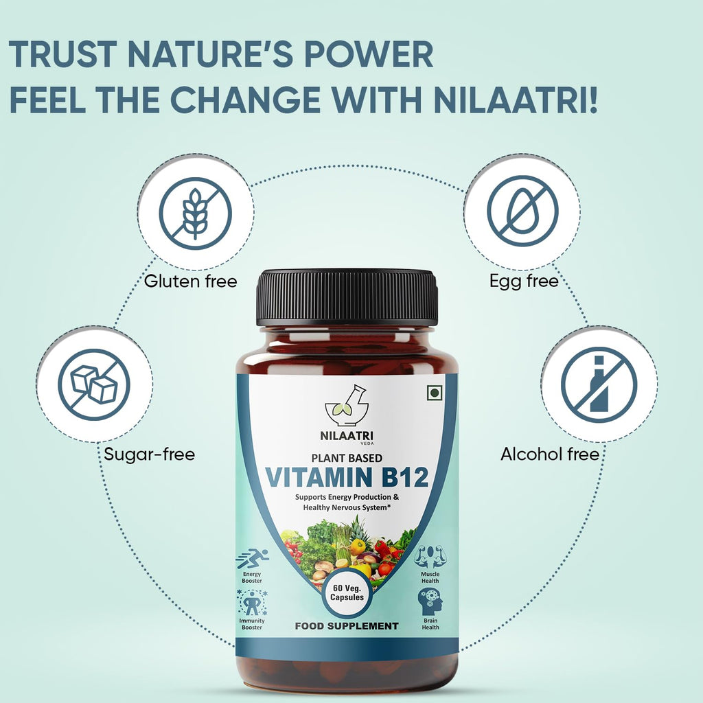 Plant Based Vitamin B12 Supplement, 60 Vegetarian Capsules, Energy and Immunity Booster