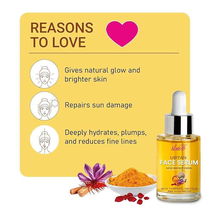 Iba Ubtan Face Serum With Turmeric, Saffron & Rosewater for Skin Brightening - 30 Ml