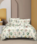 The Home Style Cotton Feel Glace Cotton Elastic Fitted Printed Double Bed King Size Bedsheet With 2 Pillow Cover 300 TC  White Floral Paradise
