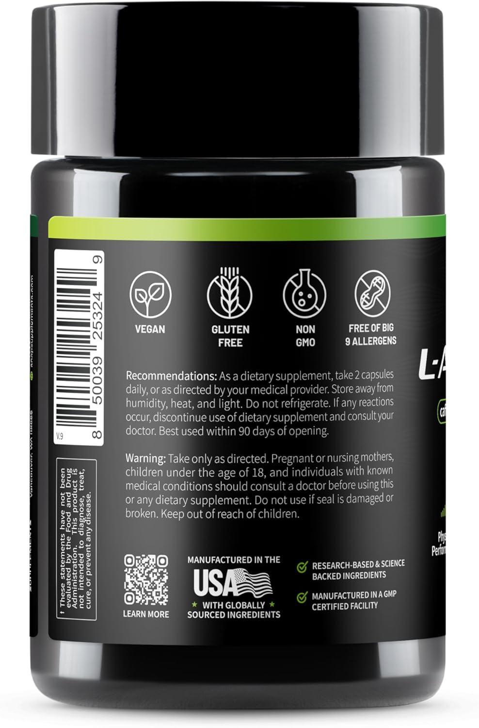 Snap Supplements L-Arginine Capsules with L-Citrulline and 3 Forms of L-Arginine to Support Healthy Circulation, Nitric Oxide & Exercise Performance, 60 Vegan Capsules (30-Day Supply)
