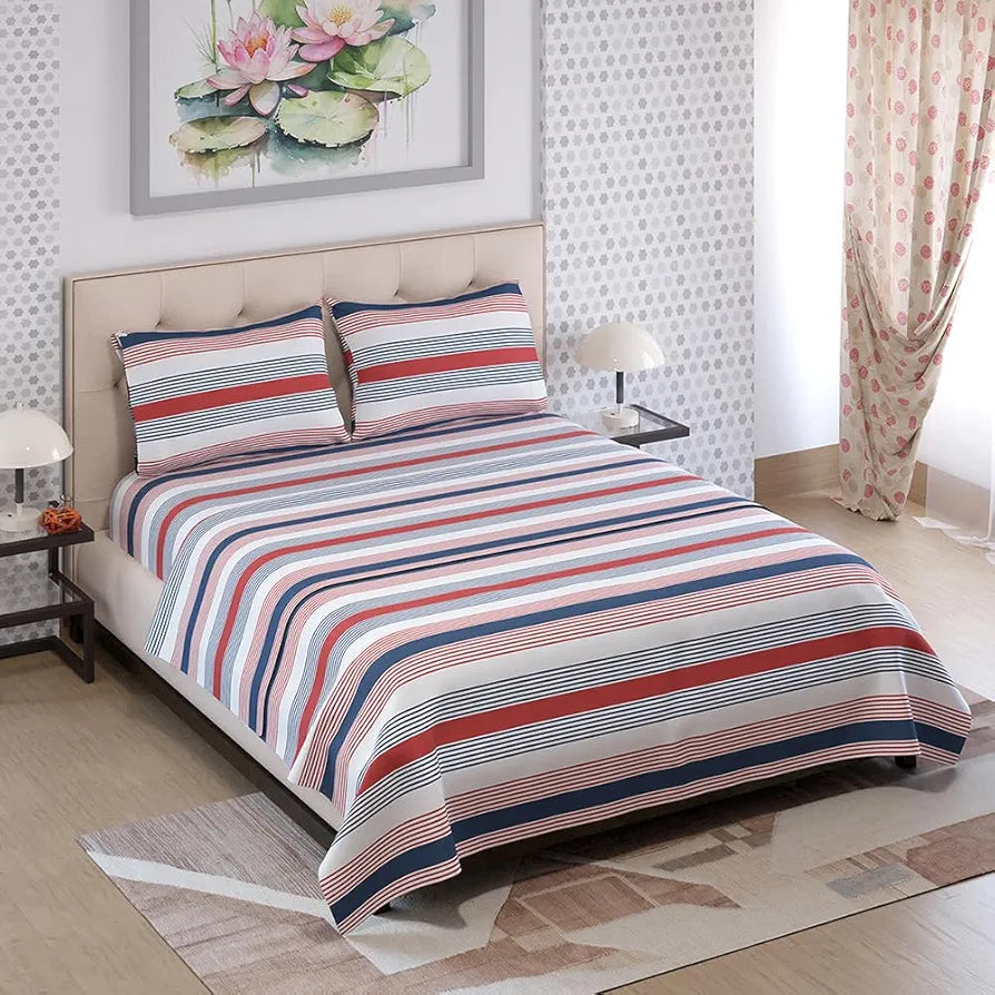 Layers Zen Cotton Blend King Bedsheet Set  1 King Cotton Bedsheet & 2 Pillow Covers Breathable & Anti-Wrinkle 225 CVC Red