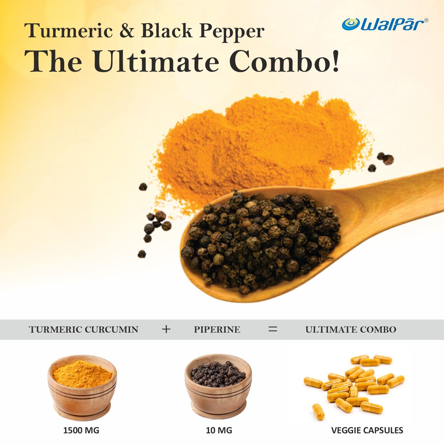 WALPAR Organic Curcumin Turmeric with Piperine Bioperine - 1510mg 90 Capsules