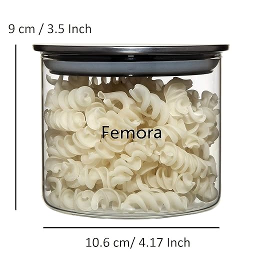Femora Borosilicate Glass Air Tight Trend Jars With Silver Metalic Lid for Kitchen | 700 Ml
