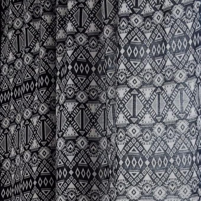 Huesland Cotton Curtains for Door, 7 Feet Long 1 Bohemian Eyelet Curtain | Geometric Black