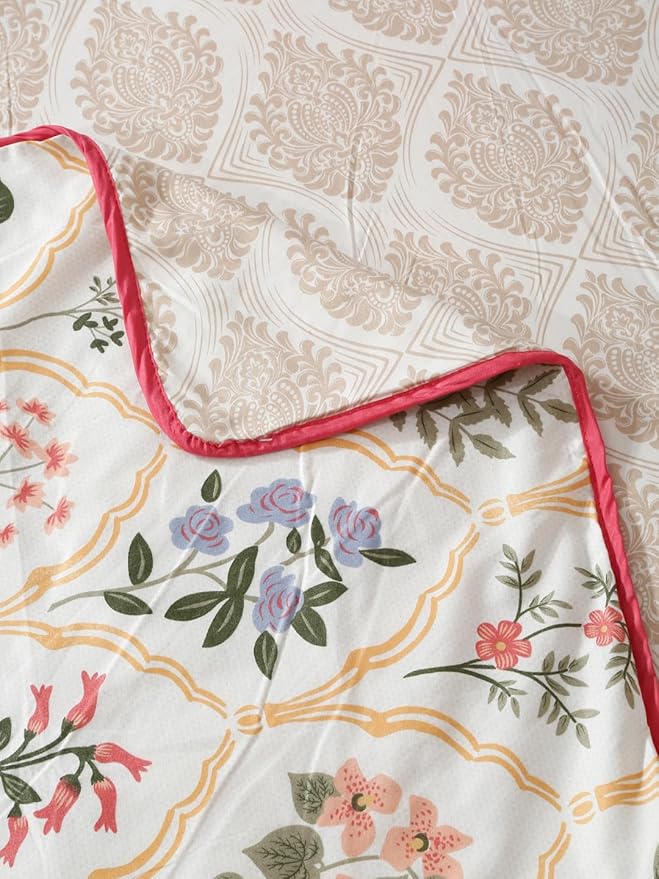 Cortina Ultra-Soft Microfiber Reversible 120 GSM Abstract Single AC Blanket Quilt Dohar | Cream