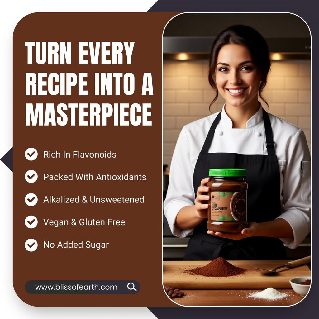 Bliss of Earth 500gm Alkalized Dark Cocoa Powder for Chocolate Cake Making & Chocolate Hot Milk Shake, Unsweetened