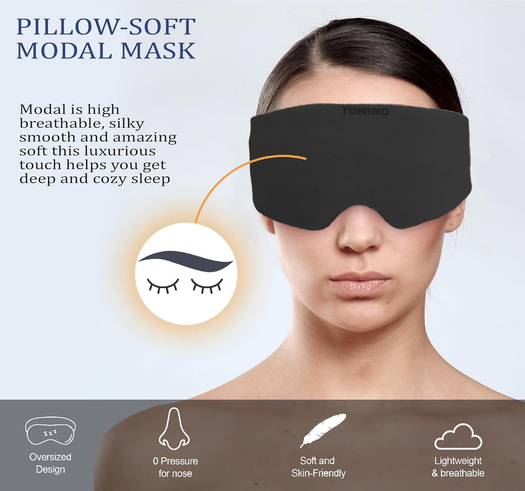 TOWINO® Eye Mask for Sleeping Super Soft & Smooth And Fully Adjustable To All Size Heads - Super Soft & Comfortable for Women and Men, Blindfold for Travelling, Night Sleeping,Nap Suitable for All Family Members Made In India (Black)