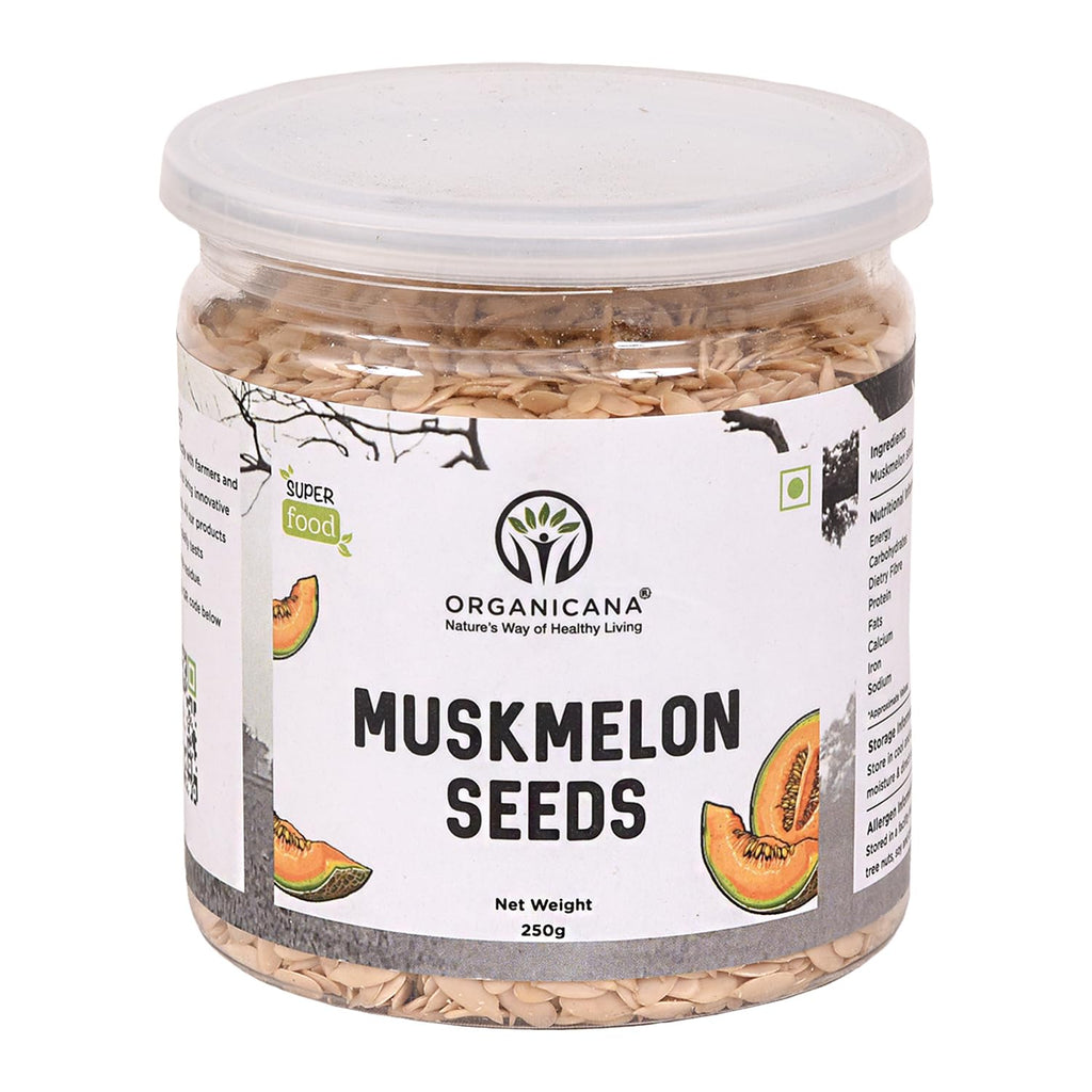 Organicana Natural Muskmelon Seeds (Pack of 1) | Kharbooj Magaj | Kharbhuja Beej for Eating | High in Protein, Potassium, Magnesium & Iron | Immunity Booster Superfood | Healthy Snack, Topping and Cooking Use