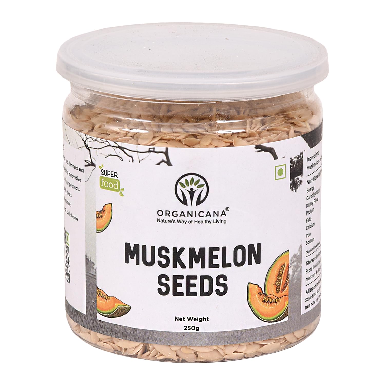 Organicana Natural Muskmelon Seeds (Pack of 1) | Kharbooj Magaj | Kharbhuja Beej for Eating | High in Protein, Potassium, Magnesium & Iron | Immunity Booster Superfood | Healthy Snack, Topping and Cooking Use