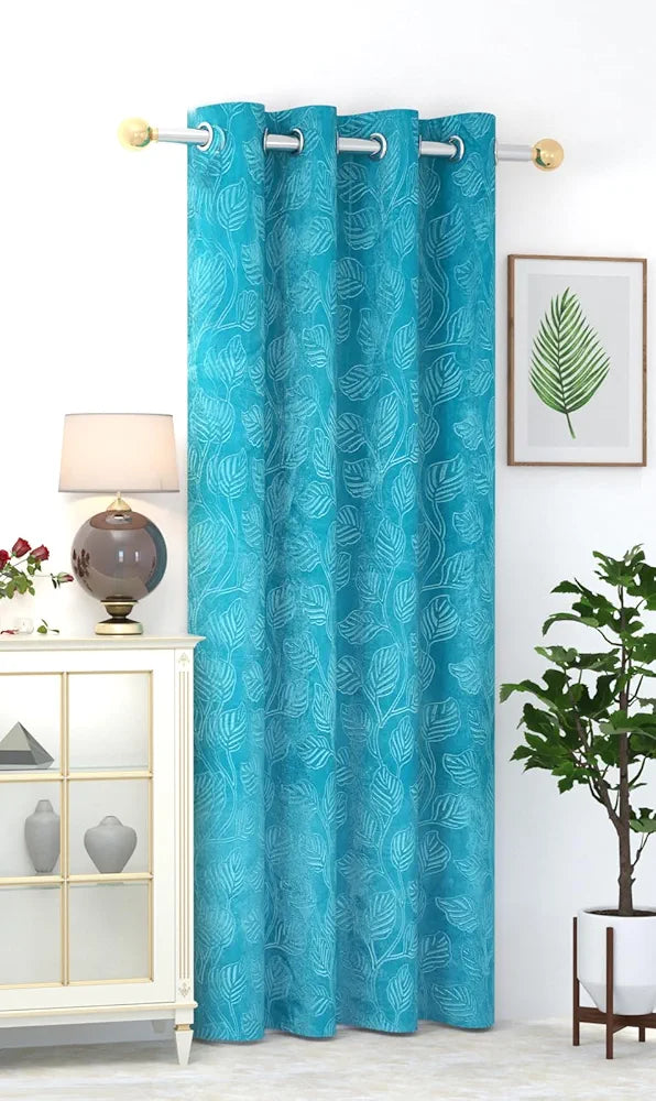 Purav Light Leaf Velvet Room Darkening Door Curtains 7 feet Long 1 Piece