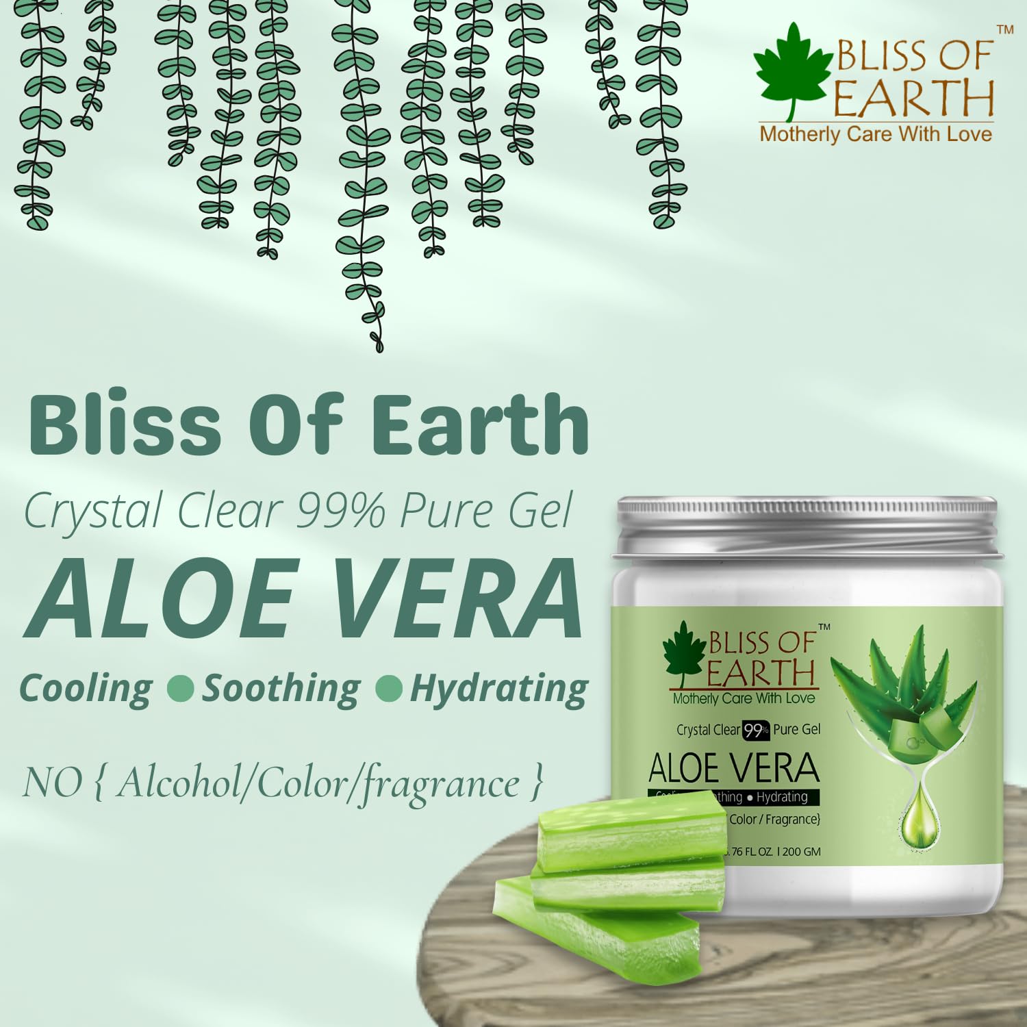 Bliss of Earth Aloe Vera Gel Pure Crystal Clear | Best For Face, Body & Hair | Effective Cooling, Soothing & Hydrating | Colour and Fragrance free Alcohol and Paraben Free | 200GM
