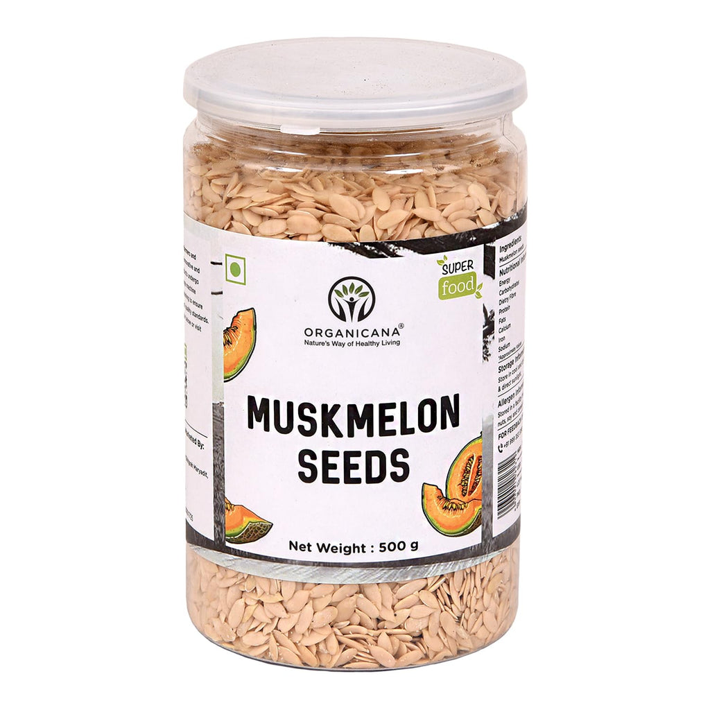 Organicana Natural Muskmelon Seeds (Pack of 1) | Kharbooj Magaj | Kharbhuja Beej for Eating | High in Protein, Potassium, Magnesium & Iron | Immunity Booster Superfood | Healthy Snack, Topping and Cooking Use