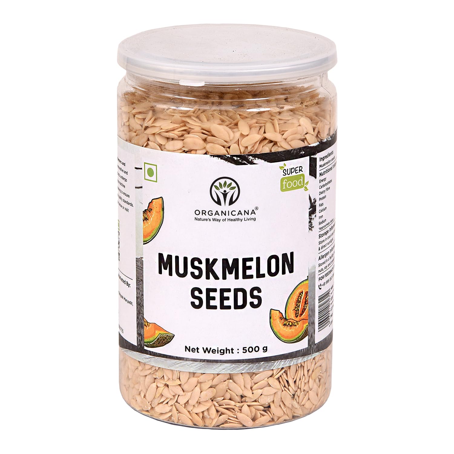 Organicana Natural Muskmelon Seeds (Pack of 1) | Kharbooj Magaj | Kharbhuja Beej for Eating | High in Protein, Potassium, Magnesium & Iron | Immunity Booster Superfood | Healthy Snack, Topping and Cooking Use