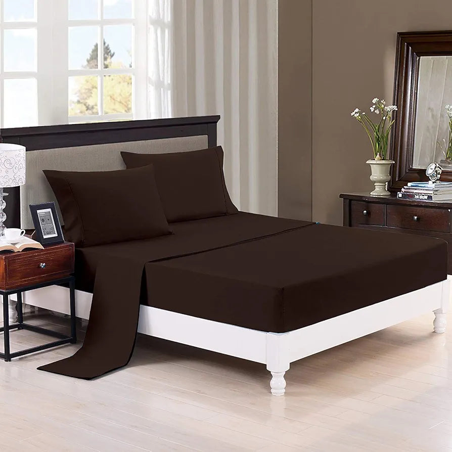 Trance Home Linen Zippered 100% Cotton 400 TC Plain Queen Size Duvet Cover Quilt Cover Blanket with 2 Pillow Covers Colour Chocolate Bown