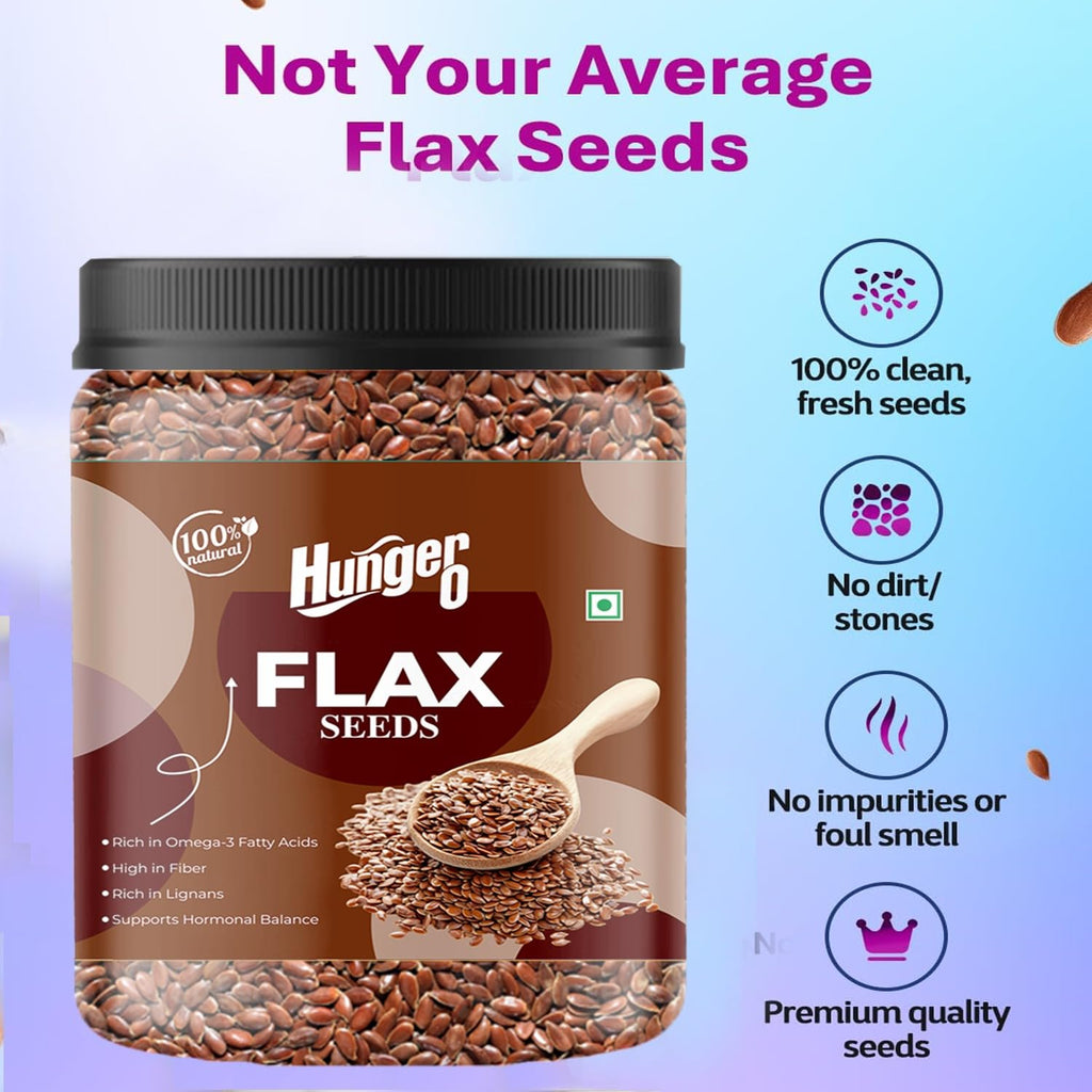 Hunger 0 Flax Seeds 250g | Raw Unroasted Alsi Seeds | Premium Natural Whole Flaxseed Rich in Fiber & Plant Protein | High Omega-3 Source | Healthy Diet Snack for Smoothies, Baking & Daily Nutrition