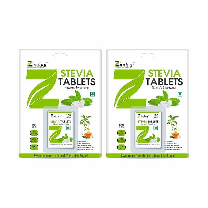 Zindagi Stevia Sugar Free Tablets - 100 Tabs (Pack of 2)