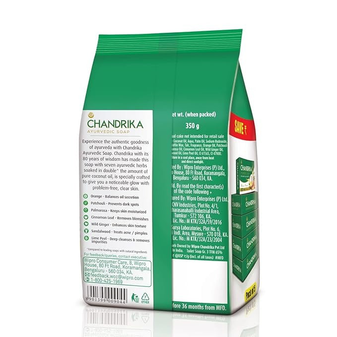 Chandrika Ayurvedic Soap with 2x Coconut Oil & Herbs - 70 gms (Pack of 5)