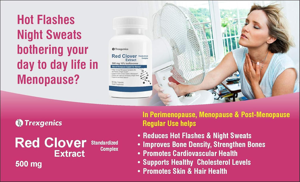 Trexgenics RED CLOVER 500mg (10% Phytoestrogen Isoflavones) Natural Menopause, Hormonal Balance Support for Women (60 Vcaps) (1)