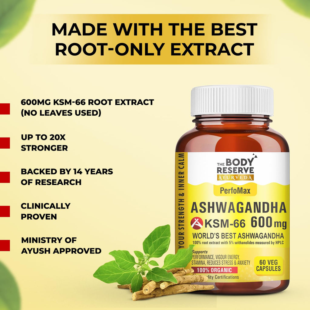 The Body Reserve Ashwagandha KSM66-60 Capsules Ashwagandha KSM 66 for men & Women Supports Stress Management & Muscle Recovery