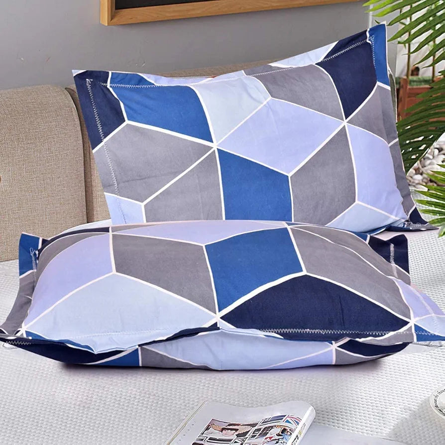 The Home Style Cotton Feel Glace Cotton Elastic Fitted Printed Double Bed King Size Bedsheet With 2 Pillow Cover 300 TC Blue Berry