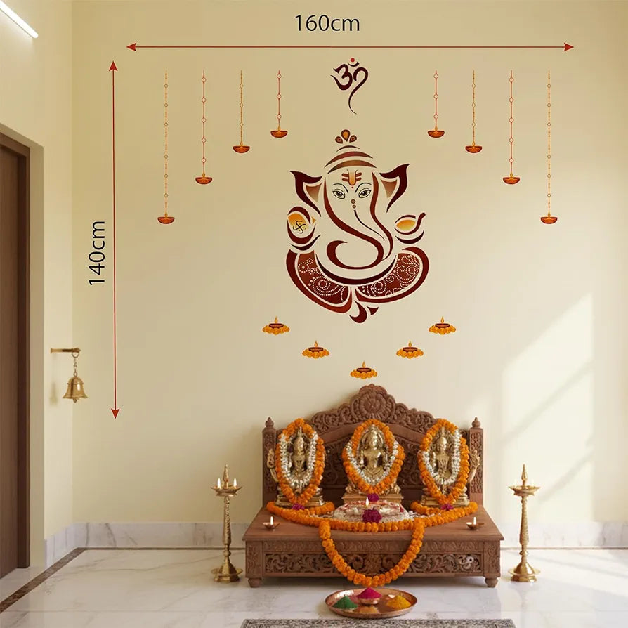 StickMe Shree Ganesh Wall Sticker Colourful Ganpati Bappa Mural Art Decal Large - 160 x 140 cm