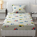 Fresh From Loom Glace Cotton Cartoon Printed Single Bedsheet With One Pillow Cover Kids Bedsheet 144 TC Cream
