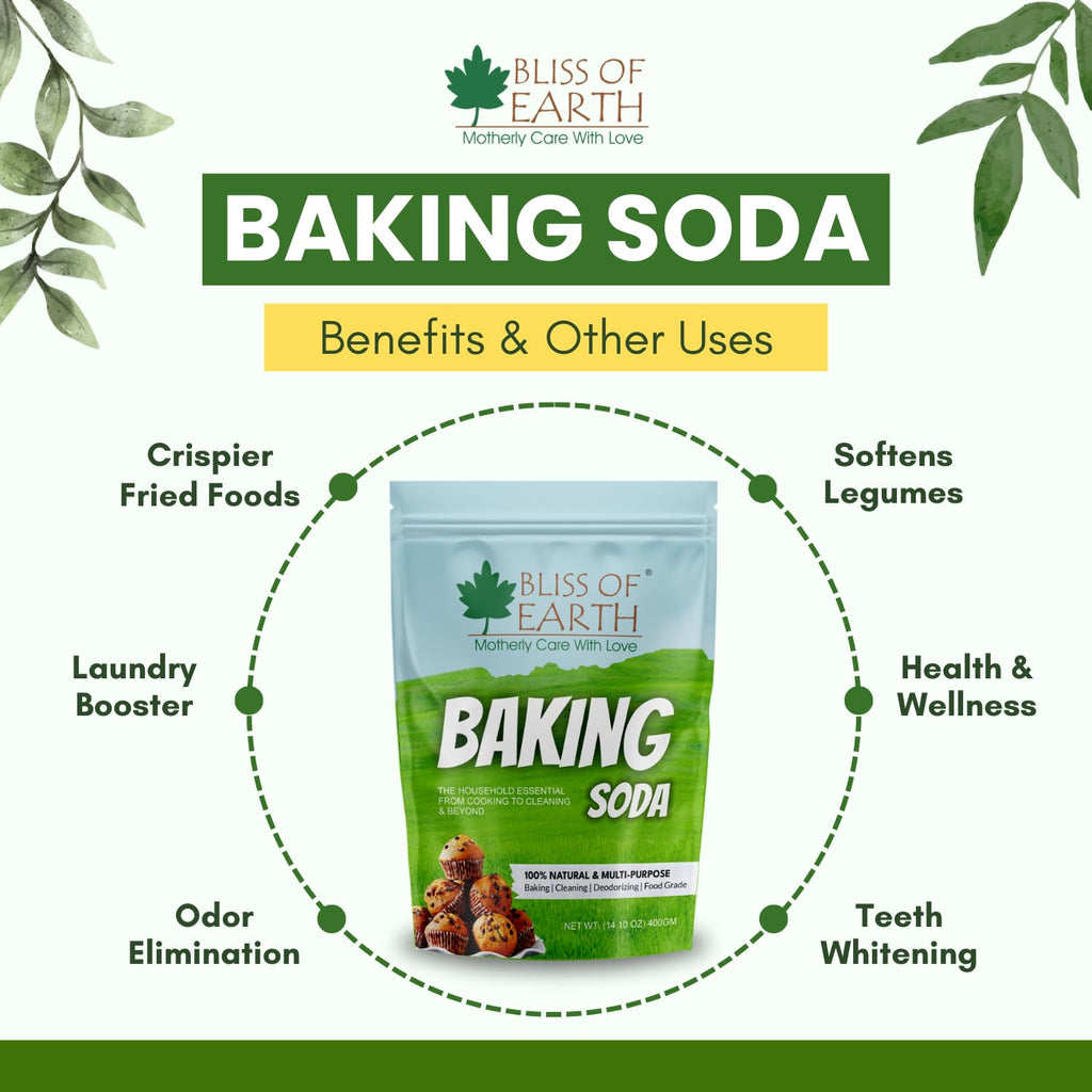Bliss of Earth Baking Soda For Food & Cleaning Purpose, 400gm, Pure Sodium Bicarbonate for Baking, Cleaning, and Deodorizing, Food Grade, Non-GMO, Eco-Friendly