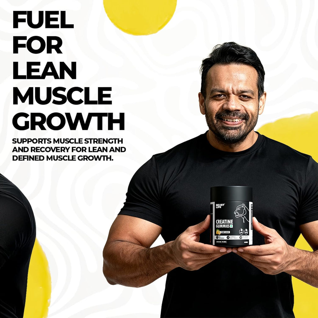 BeastLife Creatine Gummies | Lemon Flavour | 3g Creatine Monohydrate Per Serving | Boosts Energy, Strength, Endurance & Muscle Building Support | Fast Recovery | Zero Added Sugar | 30 Gummies