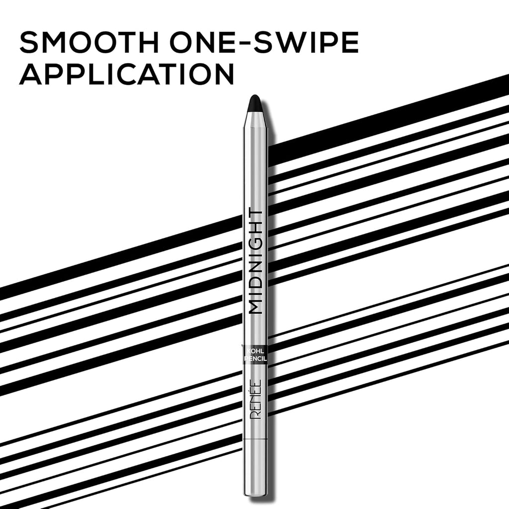 RENEE Midnight Kohl Kajal Pencil | Waterproof, Smudgeproof With Sharpener | 24 Hours Long Stay | Darkest Black | One Swipe Application | Vitamin E, Olive Oil and Castor Oil | Matte Finish |1.5 Gm