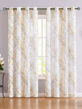 Urban Space Cotton Curtains for Door Set of 2 with Eyelets and tieback (Colou Branch Yellow)