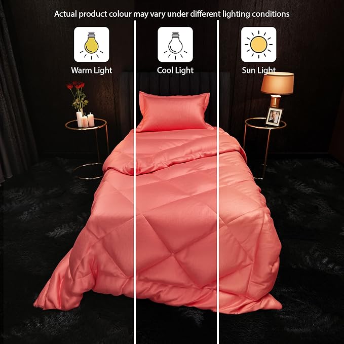 Stoa Paris Satin Comforter for Single Size Bed 300 TC One Pillow Cover Colour Scarlet